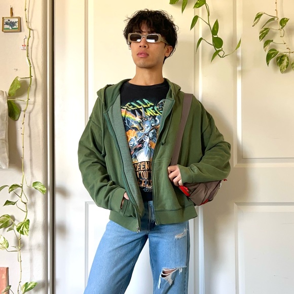BDG Other - Y2K-Style Forest Green BDG Zip-Up Hoodie